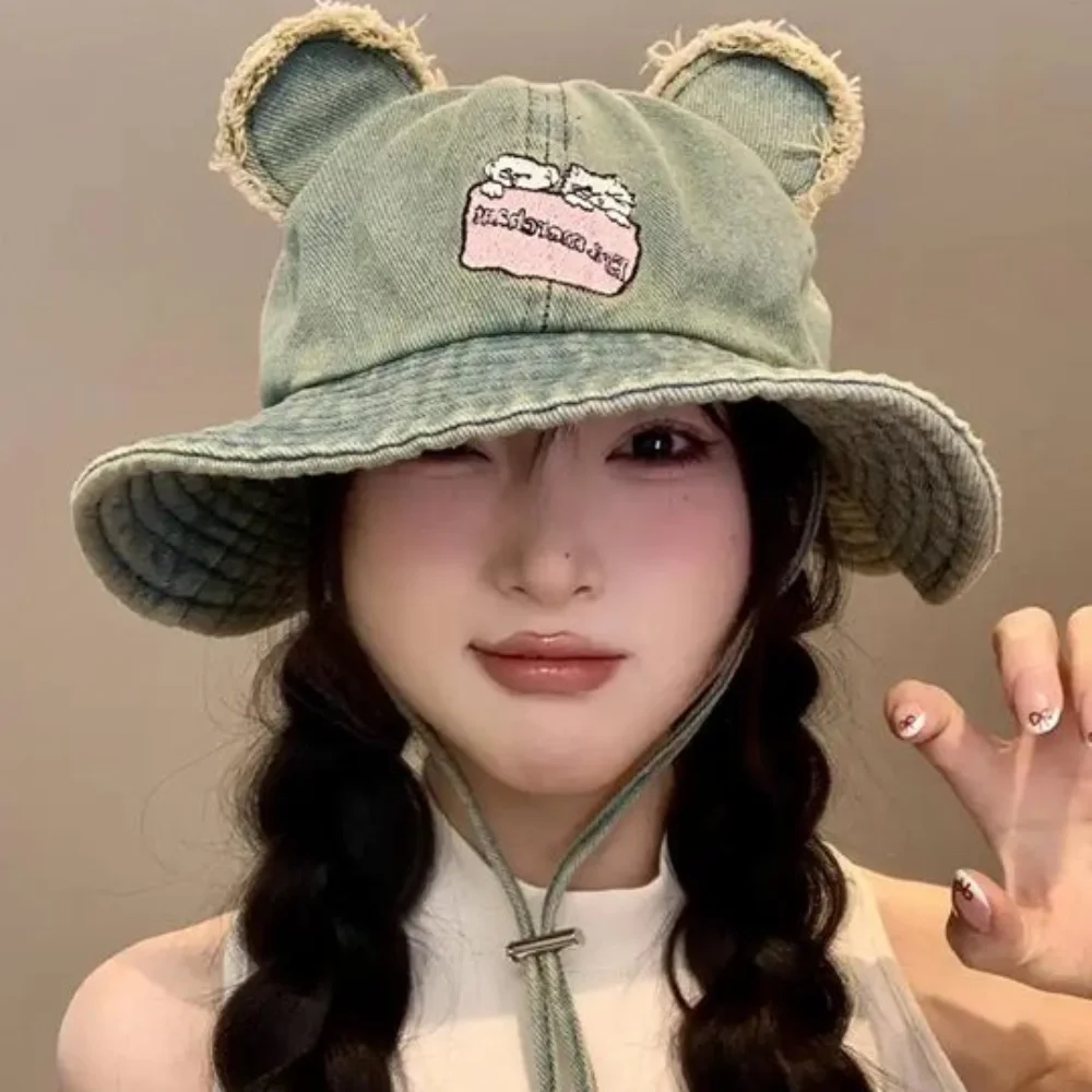 Cat UV Protection Bear Ears Hiking Fisherman Hat Wide Brim Embroidery Sun Denim Hat Sunscreen Retro Lace-up Bucket Cap Camping
Cat UV Protection Bear Ears Hiking Fisherman Hat Wide Brim Embroidery Sun Denim Hat Sunscreen Retro Lace-up Bucket Cap Camping