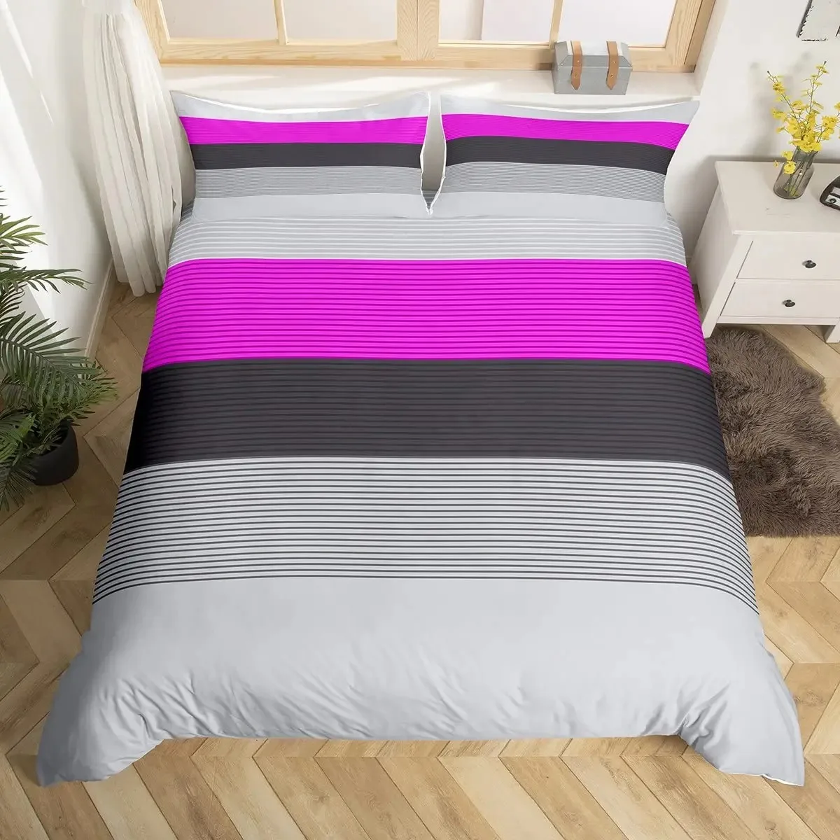 Grey Black Stripes Duvet Cover,Gray And Purple Patchwork Striped Bedding Set For Girl Teen Ombre Geometric Lines Comforter Cover
Grey Black Stripes Duvet Cover,Gray And Purple Patchwork Striped Bedding Set For Girl Teen Ombre Geometric Lines Comforter Cover