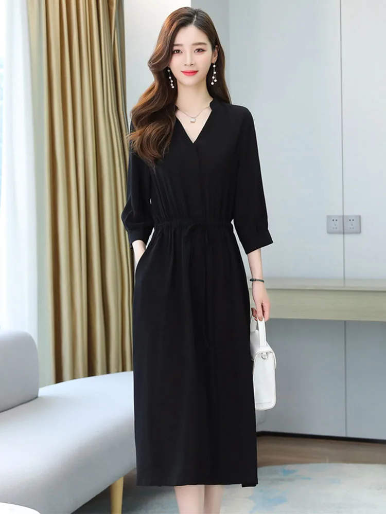 Black V-neck Midi Sleeveless Chiffon Dress Women's plus Size Spring Fashion Wrap Waist Dress Korean Style A-line Skirt
Black V-neck Midi Sleeveless Chiffon Dress Women's plus Size Spring Fashion Wrap Waist Dress Korean Style A-line Skirt