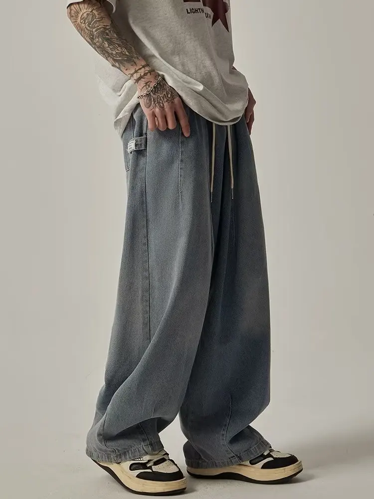 Men Jeans Vintage Denim Wide Leg Pants Mid Waist Drawstring Distressed Washed Straight Trousers Floor Length 2025 Streetwear
Men Jeans Vintage Denim Wide Leg Pants Mid Waist Drawstring Distressed Washed Straight Trousers Floor Length 2025 Streetwear
