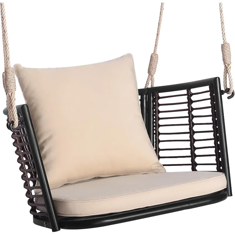 Porch Swing Patio Hanging Rattan Basket Chair, Swing Hammock Chair with Seat Cushion & Back Cushion, PE Rattan, Sturdy Metal
Porch Swing Patio Hanging Rattan Basket Chair, Swing Hammock Chair with Seat Cushion & Back Cushion, PE Rattan, Sturdy Metal