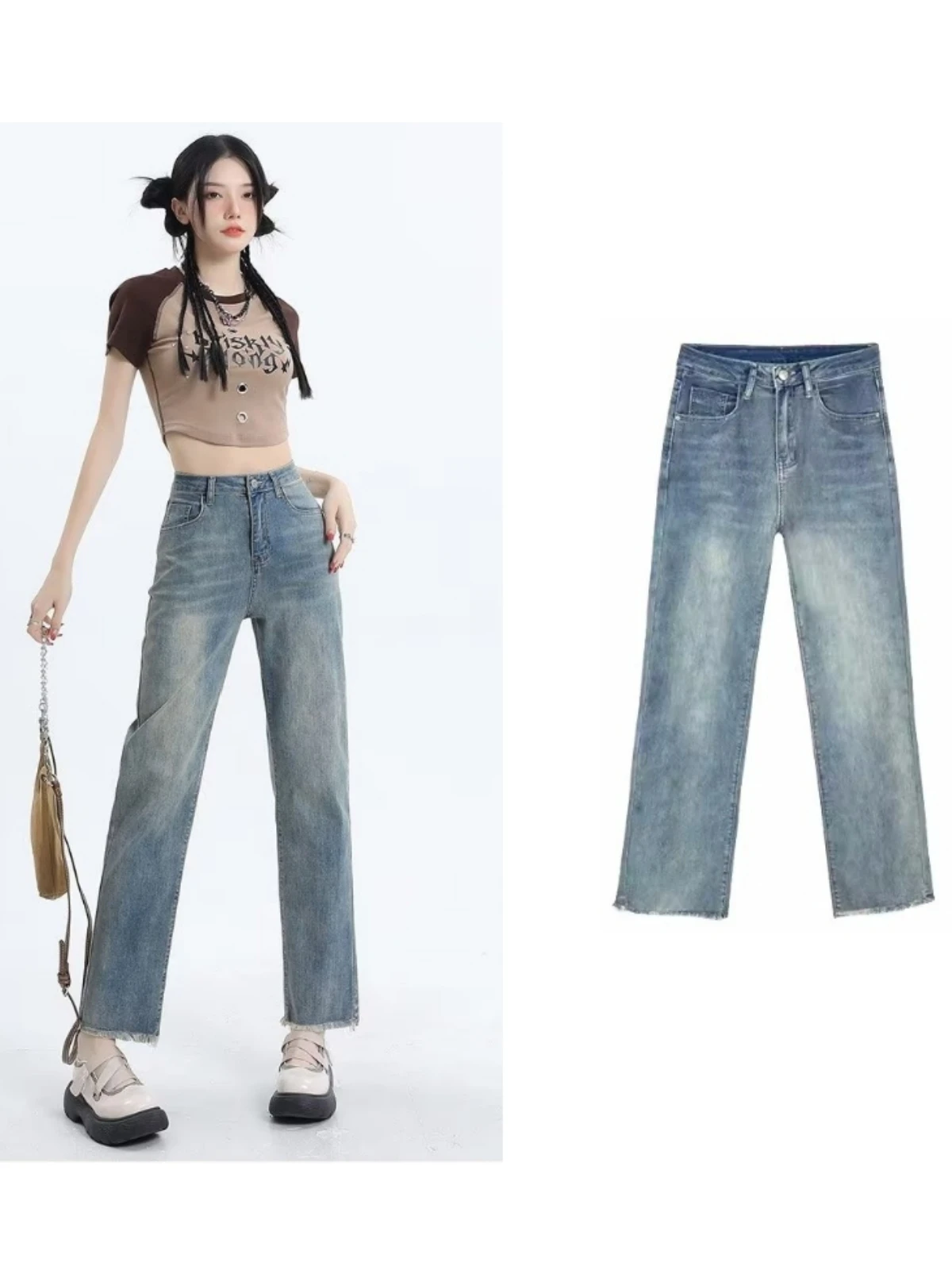 Джинсы женские прямые укороченные с высокой талией, рваным краем, свободного кроя, приталенные, весна-осень
Джинсы женские прямые укороченные с высокой талией, рваным краем, свободного кроя, приталенные, весна-осень