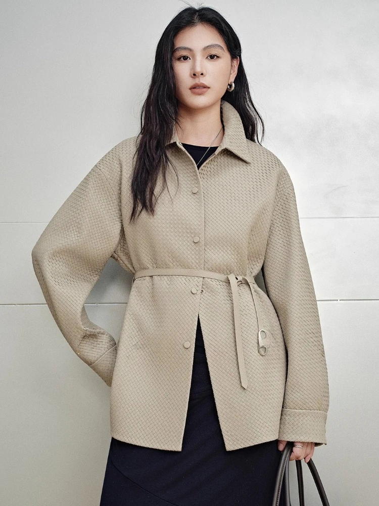 Casual Genuine Leather Shirt Jackets for Women Spring Autumn High-end Simple Hand-woven Real Goatskin Leather Coat with Belt
Casual Genuine Leather Shirt Jackets for Women Spring Autumn High-end Simple Hand-woven Real Goatskin Leather Coat with Belt