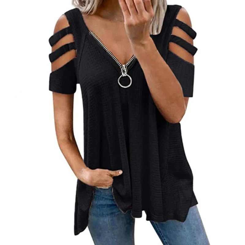 Y2k Short Sleeve T-shirt Knitted Zipper Shirt Women's Spring Summer 2023 New Oversized Loose Solid Color Sexy V-neck Tops Black
Y2k Short Sleeve T-shirt Knitted Zipper Shirt Women's Spring Summer 2023 New Oversized Loose Solid Color Sexy V-neck Tops Black