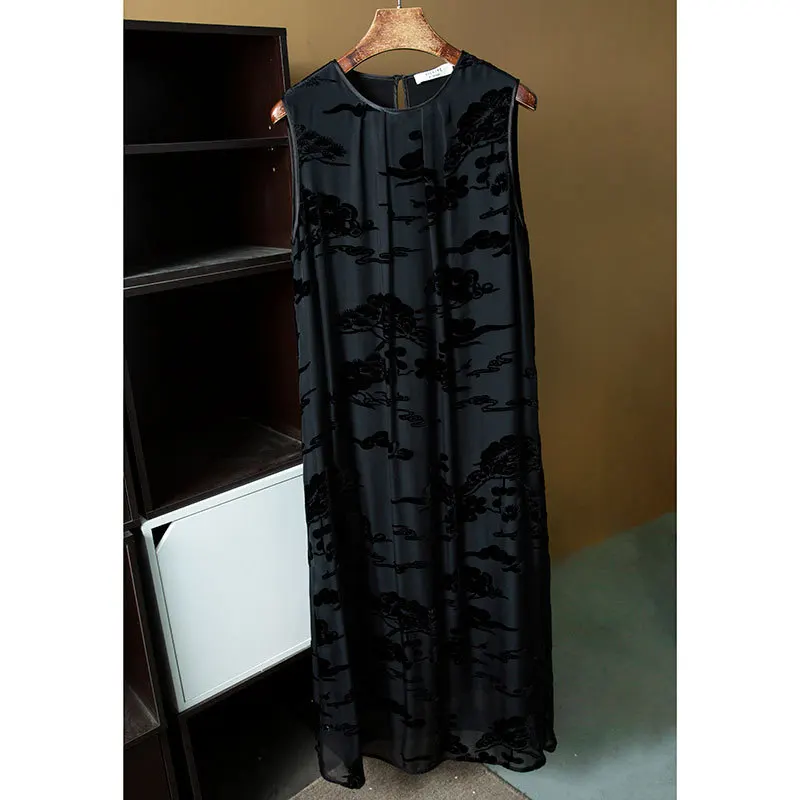 High Quality Silk Flocking Sleeveless Loose and Simple Vest Skirt Women's round Collar in Black 100 Dress A- line Long Summer
High Quality Silk Flocking Sleeveless Loose and Simple Vest Skirt Women's round Collar in Black 100 Dress A- line Long Summer