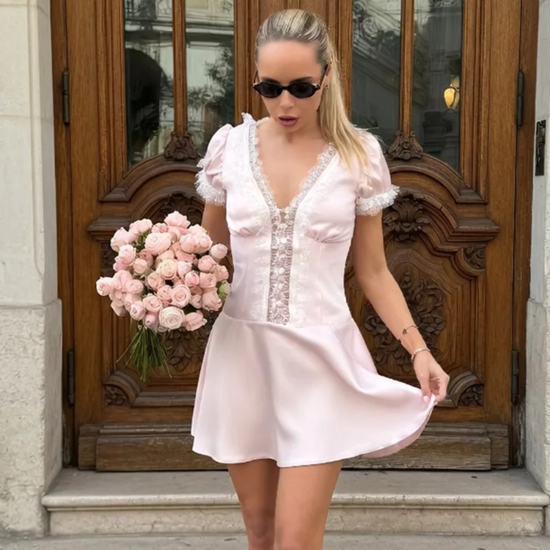 Talenza Summer Pink Dress Women's Lace Puff Sleeve Patchwork Sexy Mini Dress Luxury Elegant Party Women's Casual Dress Vestidos
Talenza Summer Pink Dress Women's Lace Puff Sleeve Patchwork Sexy Mini Dress Luxury Elegant Party Women's Casual Dress Vestidos