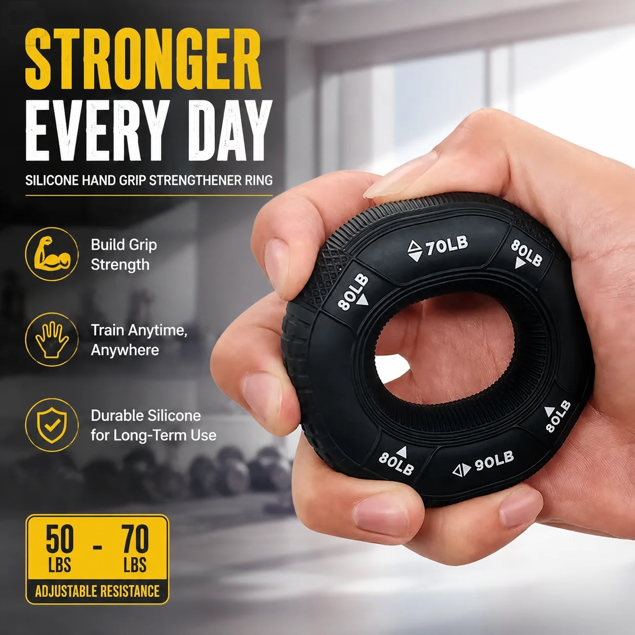 Silicone Hand Grip Strengthener Ring, Professional Hand Strength Training Equipment for Arm Muscle Exercise, Black/Grey 50-70lbs
Silicone Hand Grip Strengthener Ring, Professional Hand Strength Training Equipment for Arm Muscle Exercise, Black/Grey 50-70lbs