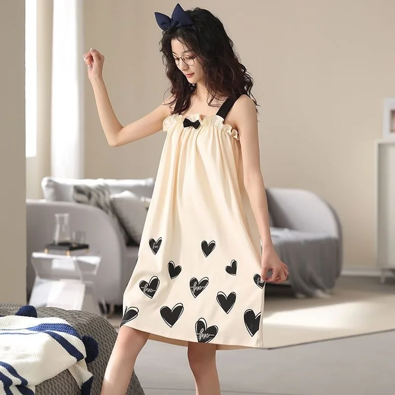 Ladies Summer Thin Mid Length Suspender Sleep Dress With Built In Chest Pad Bow And Heart Print Casual Wearable Out Nightwear3XL
Ladies Summer Thin Mid Length Suspender Sleep Dress With Built In Chest Pad Bow And Heart Print Casual Wearable Out Nightwear3XL