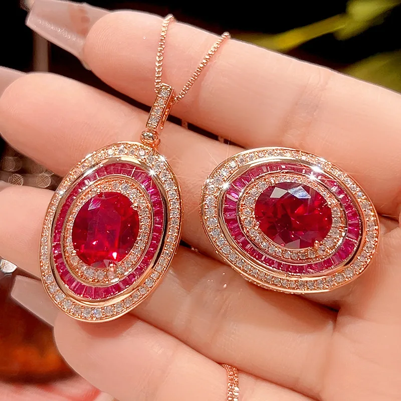 Rose Gold Plated Oval Red Ruby Necklace Adjustable Ring Vintage Style Statement Jewelry for Women Party Wedding Accessories Gift
Rose Gold Plated Oval Red Ruby Necklace Adjustable Ring Vintage Style Statement Jewelry for Women Party Wedding Accessories Gift