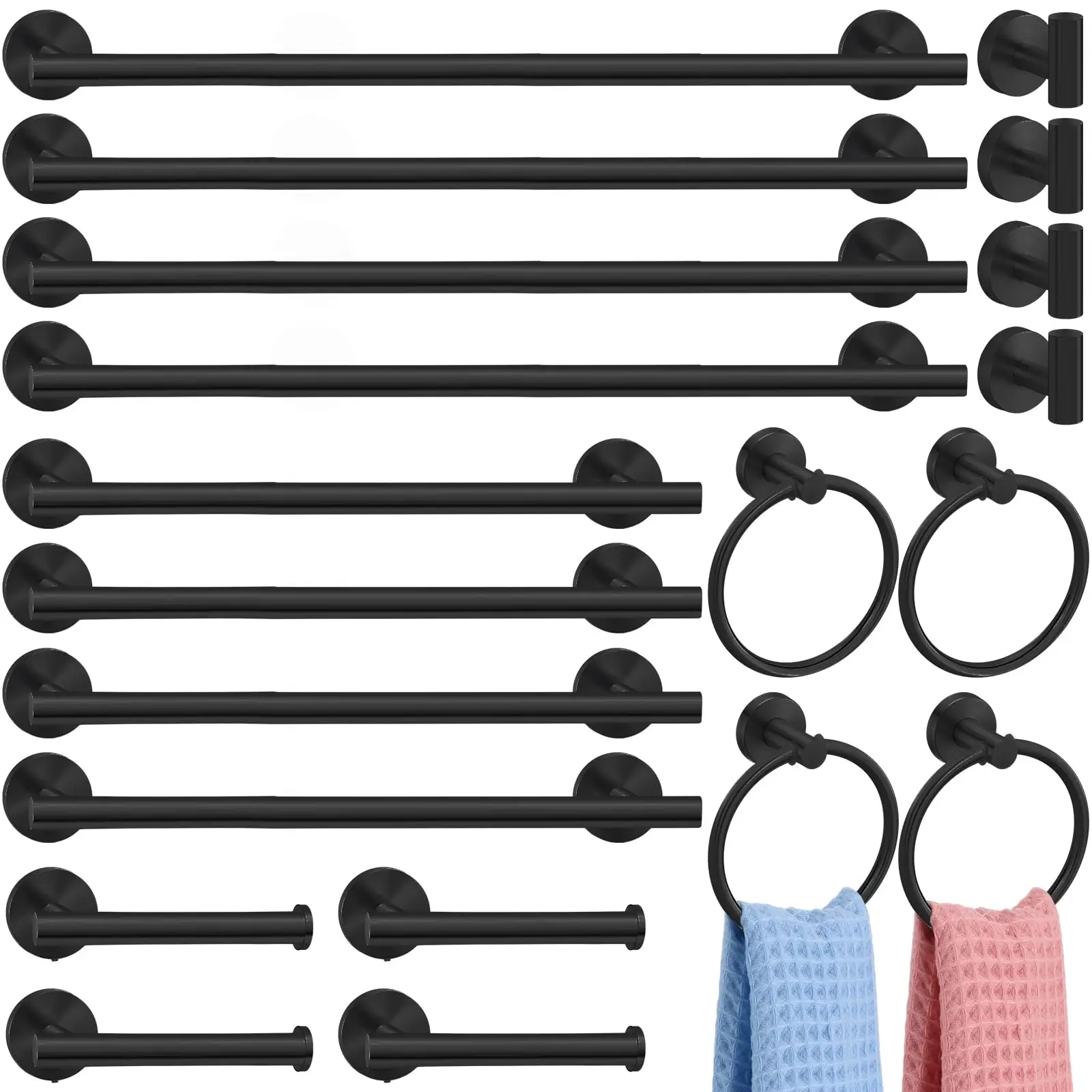 25 Pcs Matte Black Stainless Steel Bathroom Hardware Set Towel Bars Rings Toilet Paper Holders Robe Hooks
25 Pcs Matte Black Stainless Steel Bathroom Hardware Set Towel Bars Rings Toilet Paper Holders Robe Hooks