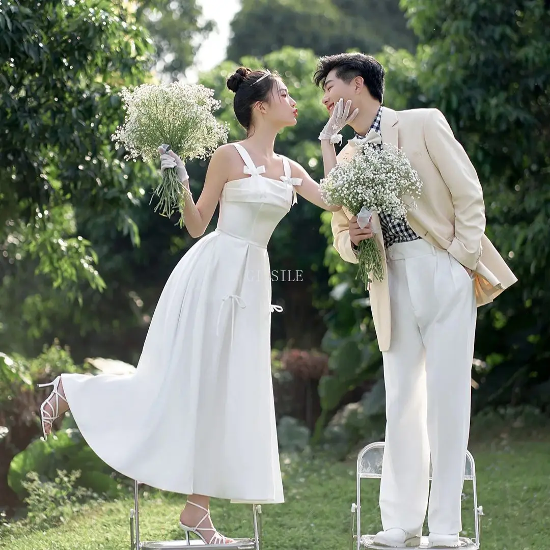 White Satin Light Wedding Dress Birthday Party Dresses Spaghetti Straps Bowknot A-Line Evening Gowns Wedding Dresses for Women
White Satin Light Wedding Dress Birthday Party Dresses Spaghetti Straps Bowknot A-Line Evening Gowns Wedding Dresses for Women