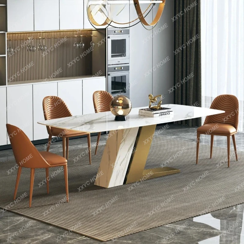 L bright rock slab dining table Small household modern stainless steel restaurant dining table
L bright rock slab dining table Small household modern stainless steel restaurant dining table