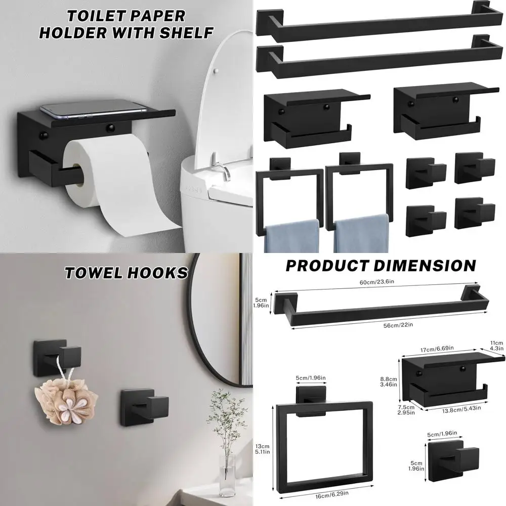 Набор фурнитуры для ванной комнаты из 10 предметов, матовый черный, настенный вешалка для полотенец из нержавеющей стали 23,6
Набор фурнитуры для ванной комнаты из 10 предметов, матовый черный, настенный вешалка для полотенец из нержавеющей стали 23,6