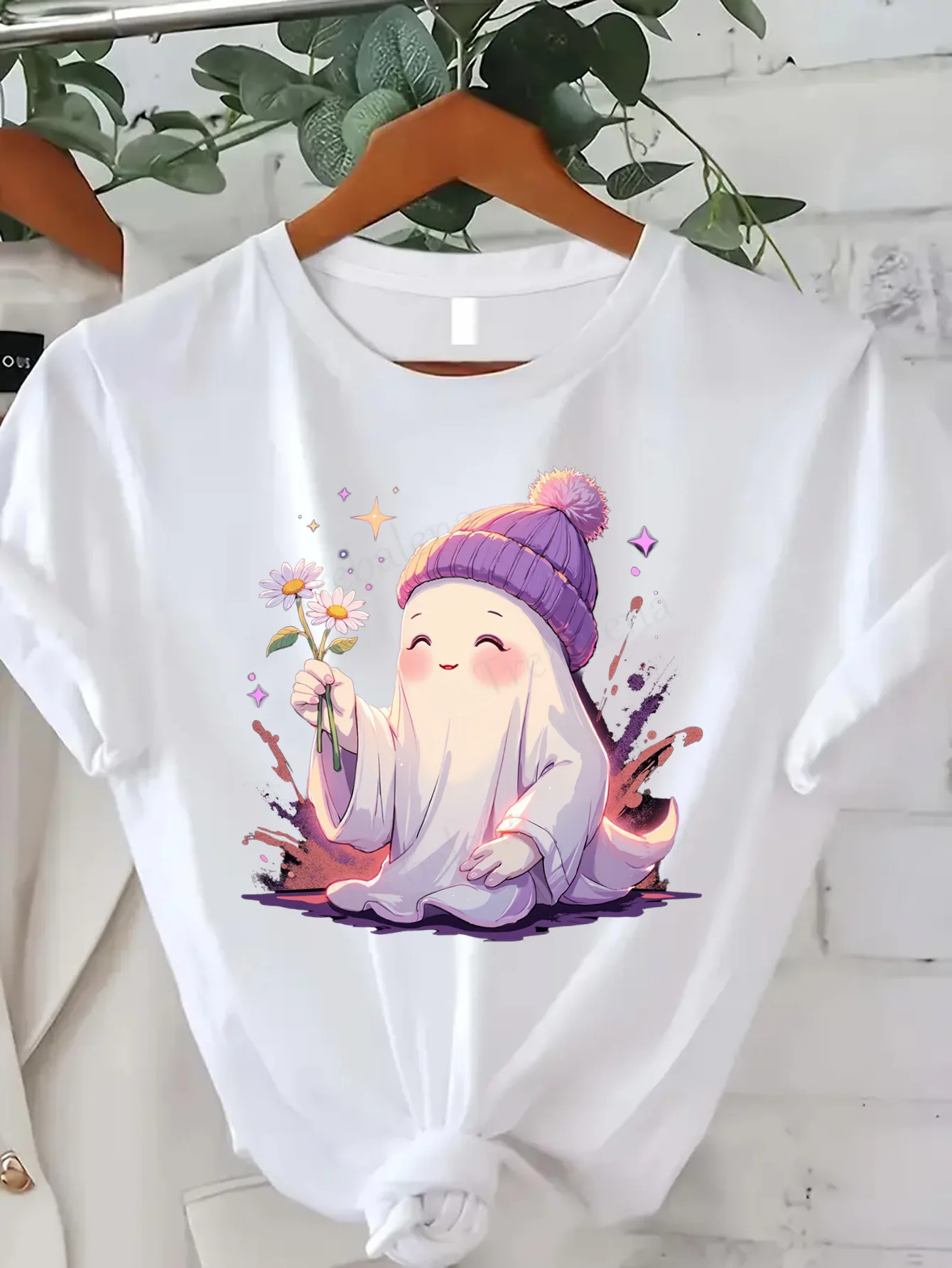 Plus Size Round Neck T-shirt Cute Ghost Girl T-Shirt with Daisy Flower Print for Women Plus Size
Plus Size Round Neck T-shirt Cute Ghost Girl T-Shirt with Daisy Flower Print for Women Plus Size