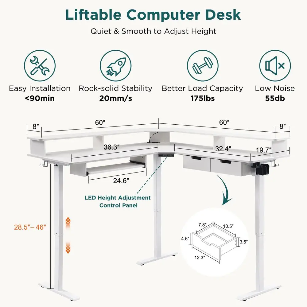 60 Inches L Shaped Electric Standing Desk, Height Adjustable Corner Gaming Desk with Drawers, Keyboard Tray, Power Outlets amp
60 Inches L Shaped Electric Standing Desk, Height Adjustable Corner Gaming Desk with Drawers, Keyboard Tray, Power Outlets amp