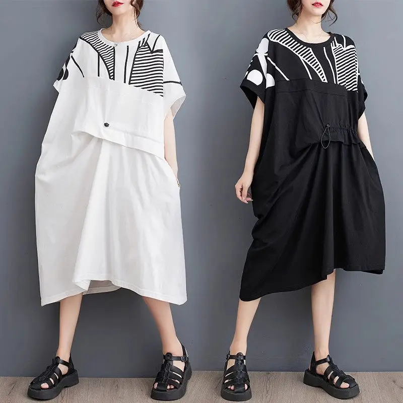Oversized DressSummer 2023 Fashion Stripe Print Loose Drawstring Slim All Match Casual Short Sleeve Irregular Tshirt Dress Z1859
Oversized DressSummer 2023 Fashion Stripe Print Loose Drawstring Slim All Match Casual Short Sleeve Irregular Tshirt Dress Z1859