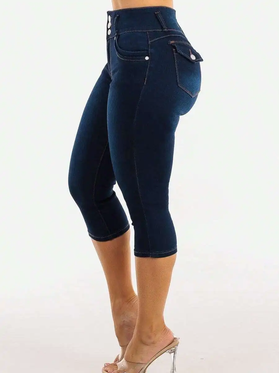 High Waisted Stretch Denim Capri Pants Dark Blue Butt Lift Design
High Waisted Stretch Denim Capri Pants Dark Blue Butt Lift Design