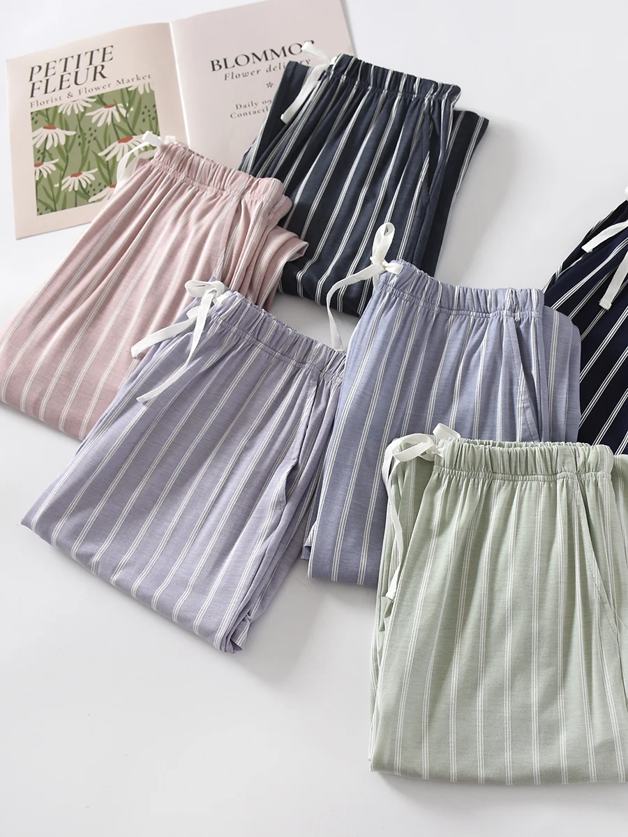 Modal Sp Pants Women's Casual Thin Straight Loose Walking Pants Home Long Pants Can Be Worn outside Simple Vertical Stripes
Modal Sp Pants Women's Casual Thin Straight Loose Walking Pants Home Long Pants Can Be Worn outside Simple Vertical Stripes