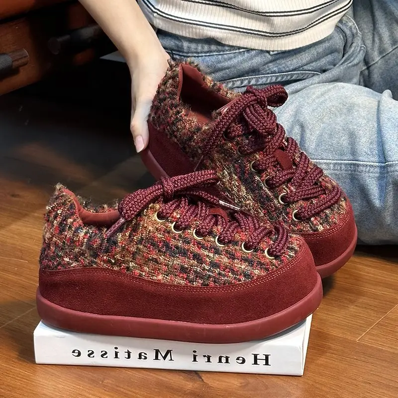 Retro Big Head Bread Shoes Ugly Cute Suede Felt Autumn Women's sneakers Trend Platform Lace-up Casual Skate Shoes schuhen damen
Retro Big Head Bread Shoes Ugly Cute Suede Felt Autumn Women's sneakers Trend Platform Lace-up Casual Skate Shoes schuhen damen
