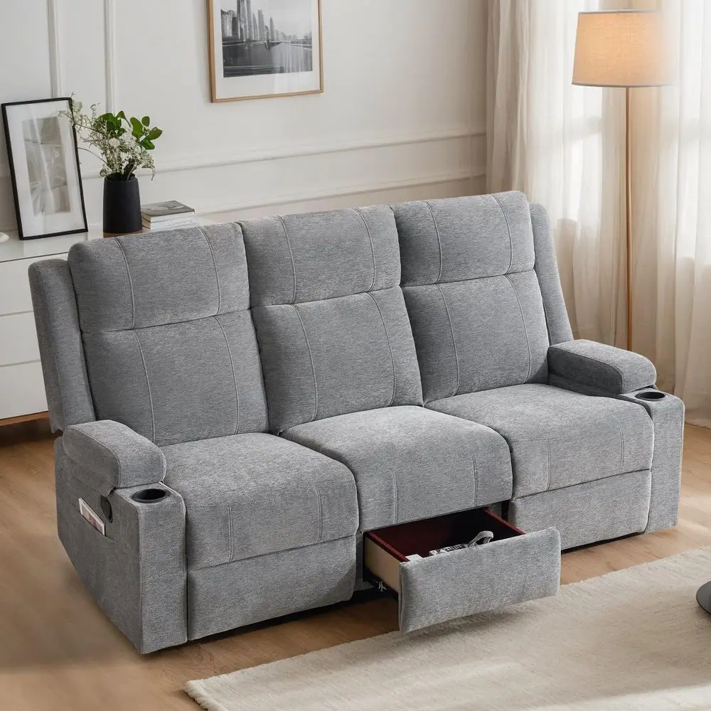 Manual Reclining Sofa with Storage Drawer, 3 Seat Wall Hugger Recliner Couch with Cup Holders, Side Pockets, Chenille Fabric, C
Manual Reclining Sofa with Storage Drawer, 3 Seat Wall Hugger Recliner Couch with Cup Holders, Side Pockets, Chenille Fabric, C