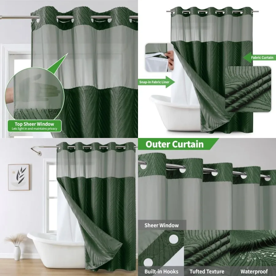 No Hook Shower Curtain and Liner Set, No Hook Tufted Striped Textured Shower Curtain with Snap in Liner Replacement and Waterpr
No Hook Shower Curtain and Liner Set, No Hook Tufted Striped Textured Shower Curtain with Snap in Liner Replacement and Waterpr