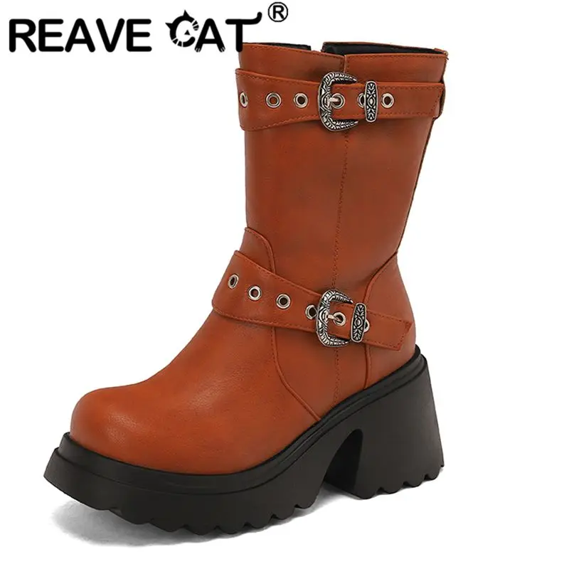 REAVE CAT 2025 Новый стиль женские сапоги до середины икры с круглым носком на толстом каблуке 8,5 см на платформе 3,5 см на молнии размера плюс 43 44 45 повседневная одежда
REAVE CAT 2025 Новый стиль женские сапоги до середины икры с круглым носком на толстом каблуке 8,5 см на платформе 3,5 см на молнии размера плюс 43 44 45 повседневная одежда