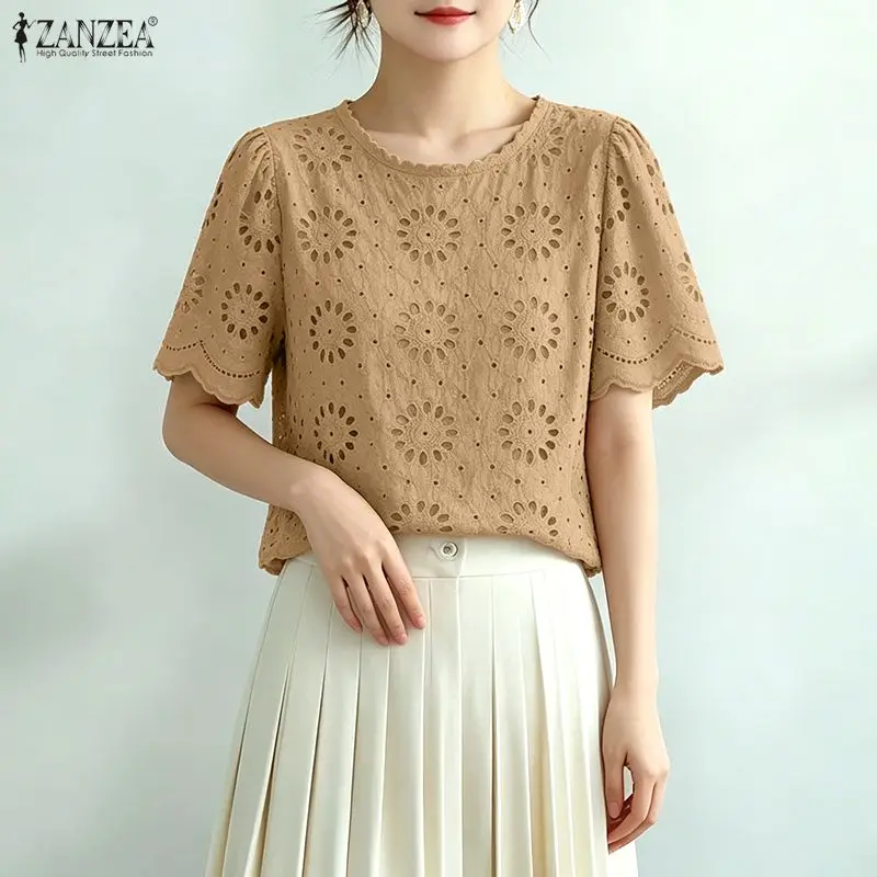 ZANZEA Summer Lace Patchwork Blouse Women O Neck Short Sleeve Blusas Elegant Hollow Out Work Tops Bohemain Holiday Shirt 2026
ZANZEA Summer Lace Patchwork Blouse Women O Neck Short Sleeve Blusas Elegant Hollow Out Work Tops Bohemain Holiday Shirt 2026