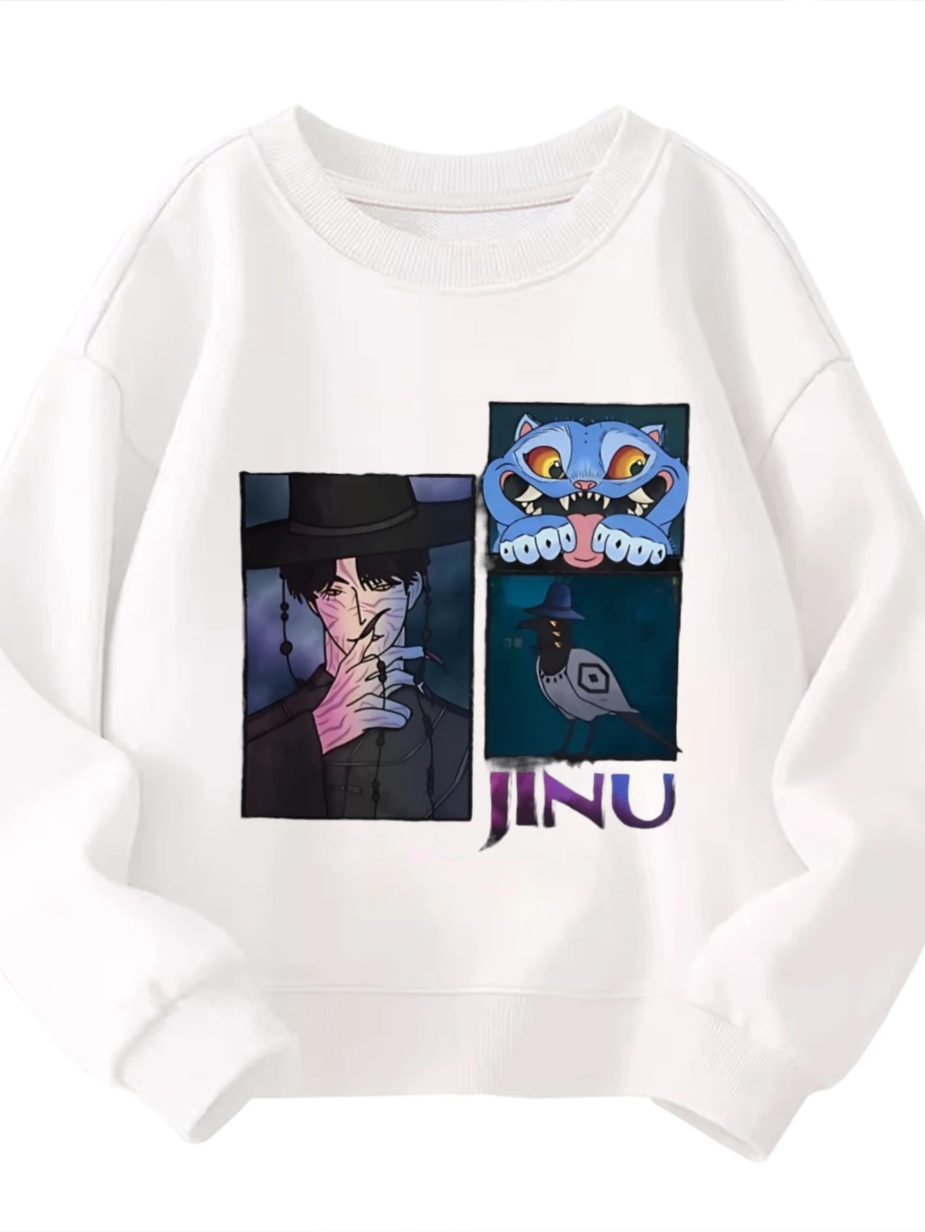 Детский свитшот с круглым вырезом, аниме-персонаж JINU, крутой принт, белый пуловер с графическим рисунком для мальчиков и девочек для любителей аниме
Детский свитшот с круглым вырезом, аниме-персонаж JINU, крутой принт, белый пуловер с графическим рисунком для мальчиков и девочек для любителей аниме