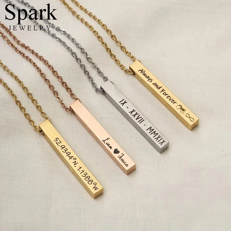 Spark Personalised Geometry Bar Engrave 4 Sides Name Date Necklaces Vertical Tags For Women Birthday Jewelry Gift
Spark Personalised Geometry Bar Engrave 4 Sides Name Date Necklaces Vertical Tags For Women Birthday Jewelry Gift