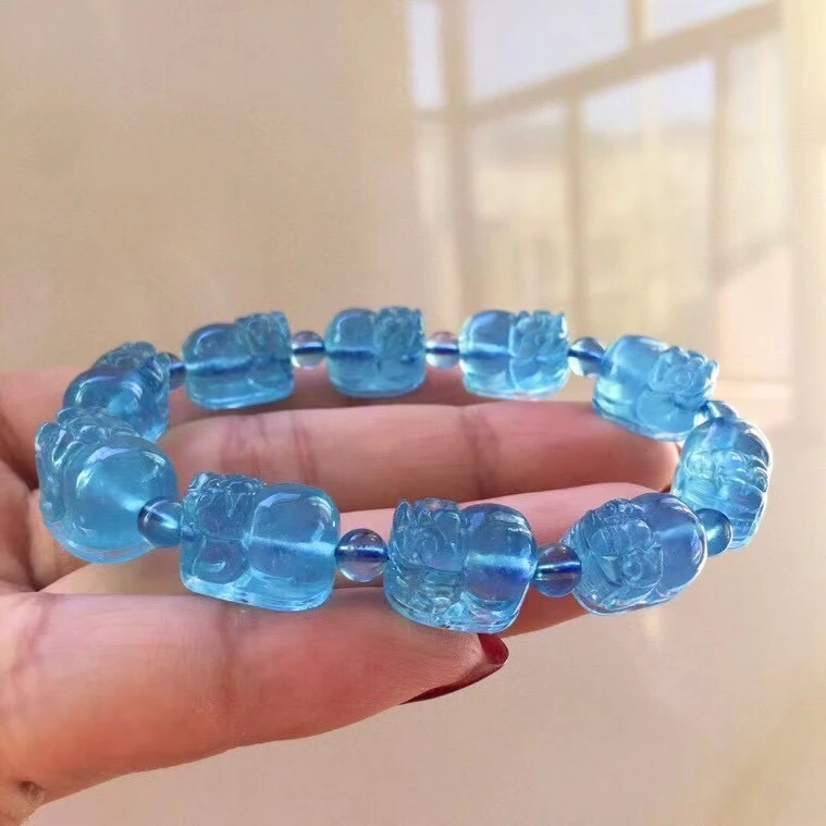 Natural Blue Aquamarine Round Beads Bracelet Pi Xiu 13x9mm Women Men Brazil Stretch Blue Aquamarine Jewelry AAAAA
Natural Blue Aquamarine Round Beads Bracelet Pi Xiu 13x9mm Women Men Brazil Stretch Blue Aquamarine Jewelry AAAAA