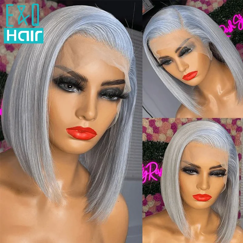 Silky Straight Short Bob Pixie Cut Grey Colored T Part Transparent 13X4 Lace Front Wigs Human Hair 150 Density Wig On Sale
Silky Straight Short Bob Pixie Cut Grey Colored T Part Transparent 13X4 Lace Front Wigs Human Hair 150 Density Wig On Sale