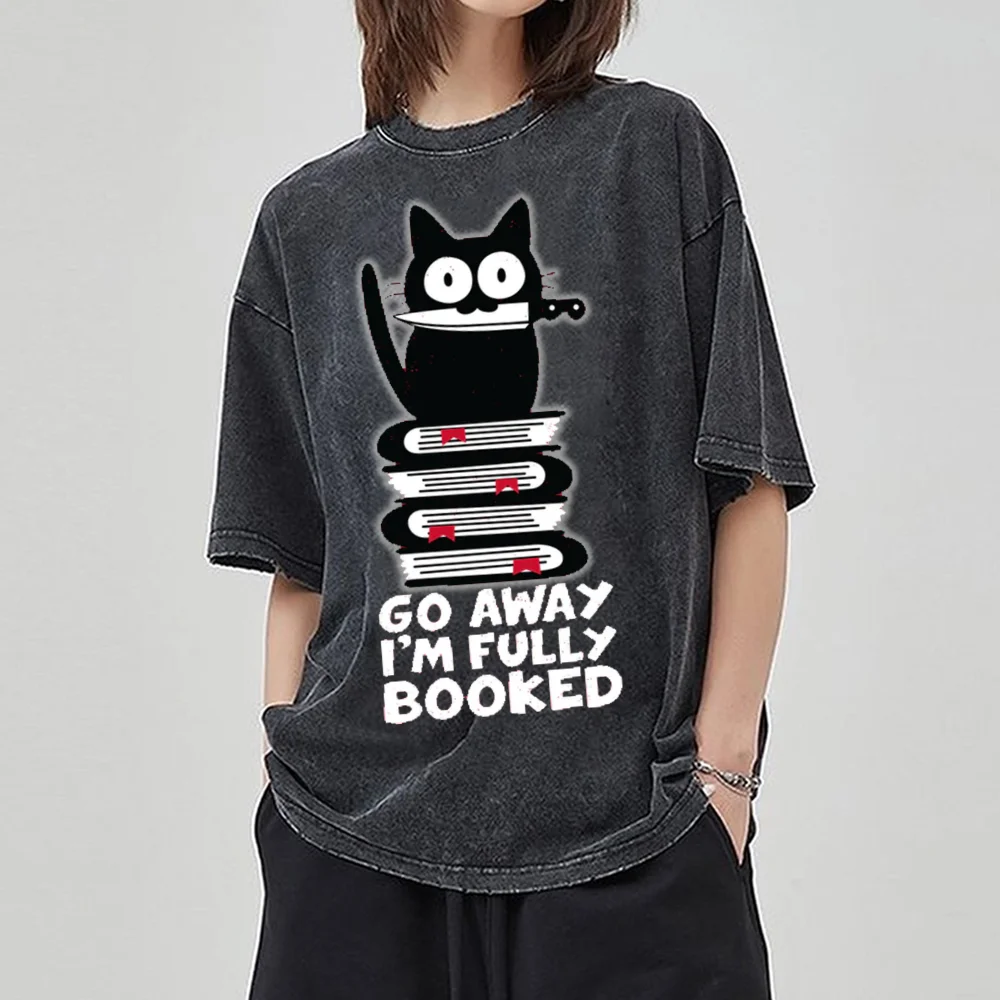 2024 Summer Hot Selling Black Cat Book Print Ladies T-Shirt Washed Denim Cotton Loose Short Sleeve Student High Quality Top Cute
2024 Summer Hot Selling Black Cat Book Print Ladies T-Shirt Washed Denim Cotton Loose Short Sleeve Student High Quality Top Cute