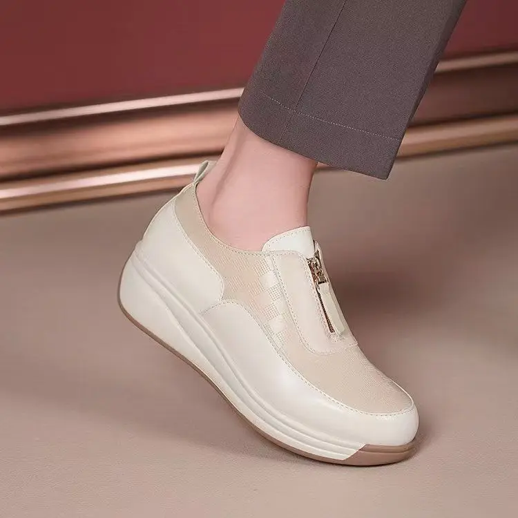 Women Front Zippers PU Leather Wedges Casual Shoes Spring Autumn New Thick Sole Non Slip Lightweight Round Toe Nude Shoes
Women Front Zippers PU Leather Wedges Casual Shoes Spring Autumn New Thick Sole Non Slip Lightweight Round Toe Nude Shoes