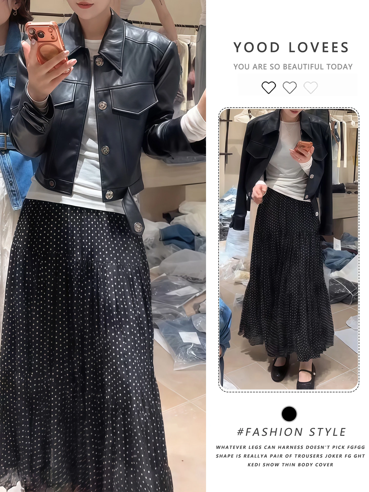 Black Leather Jacket And Polka Dot High Waist Skirt Set Women's Fashion Outfit Korean Style Spring Autumn Casual Wear
Black Leather Jacket And Polka Dot High Waist Skirt Set Women's Fashion Outfit Korean Style Spring Autumn Casual Wear