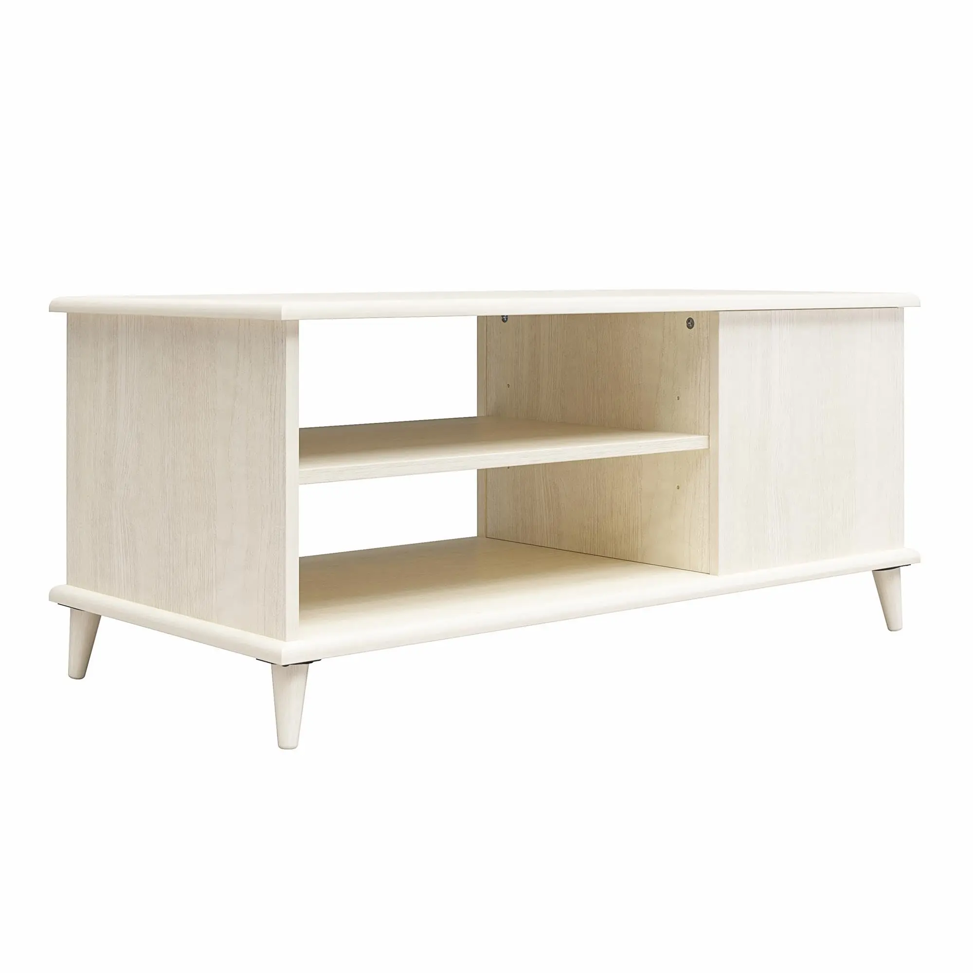 Ivory Oak Finish Modern Open Shelf Coffee Table With Tapered Legs
Ivory Oak Finish Modern Open Shelf Coffee Table With Tapered Legs