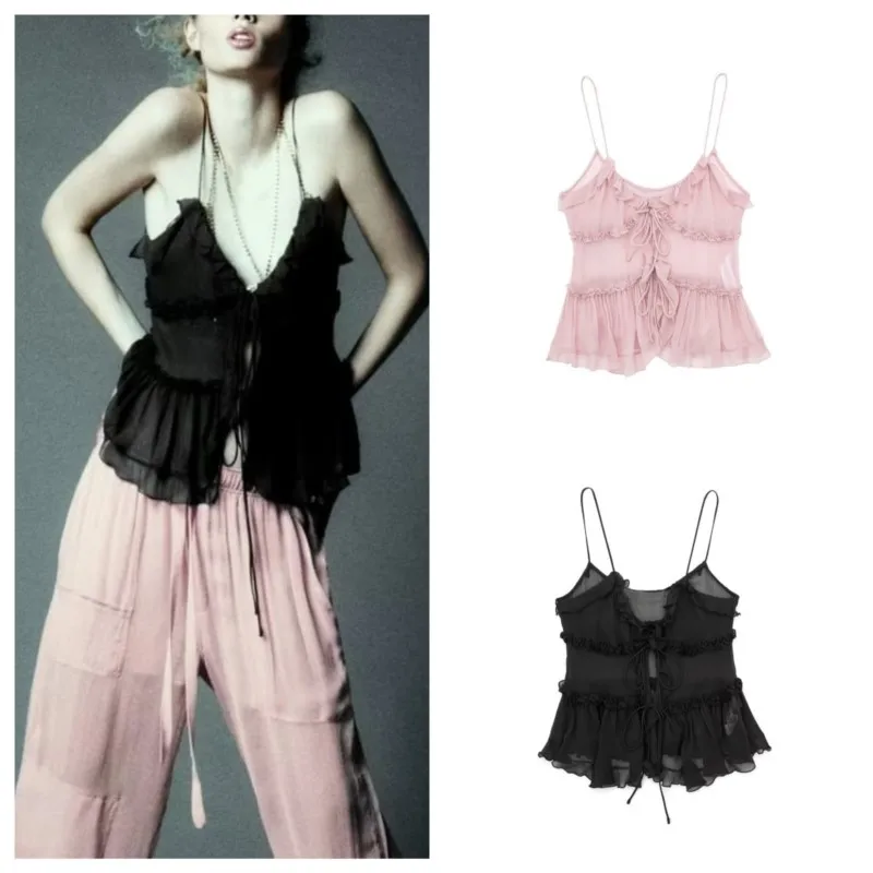 Sexy Ruffles Lace Up Tank Tops Women Mesh See Through V Neck Sleeveless Female Camisoles 2023 Summer Backless Streetwear
Sexy Ruffles Lace Up Tank Tops Women Mesh See Through V Neck Sleeveless Female Camisoles 2023 Summer Backless Streetwear