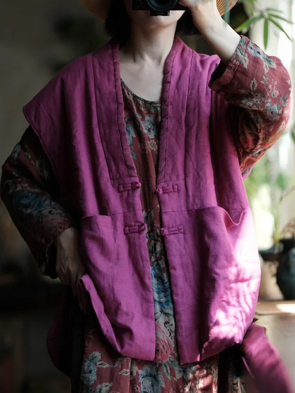 Women's Retro Cotton Linen ort Vest V-Ne Button-Up Pure Color Commute Sle Faion Autumn Winter New Arrival
Women's Retro Cotton Linen ort Vest V-Ne Button-Up Pure Color Commute Sle Faion Autumn Winter New Arrival