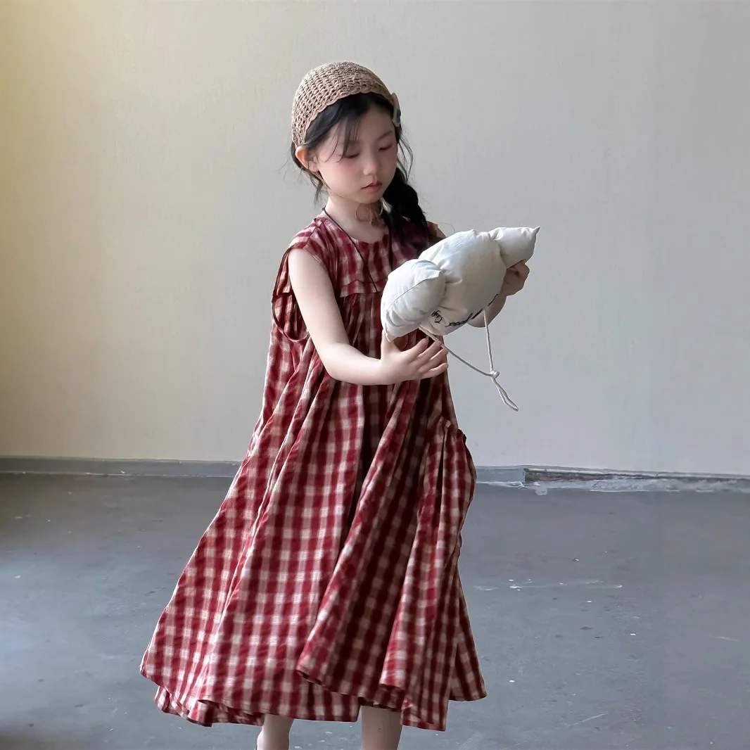 Children Girls Plaid Dress Summer New Cotton Infant Babys Girls Mid-length Sundress Korean Red 2-12y Junior Girls Princess Dress
Children Girls Plaid Dress Summer New Cotton Infant Babys Girls Mid-length Sundress Korean Red 2-12y Junior Girls Princess Dress