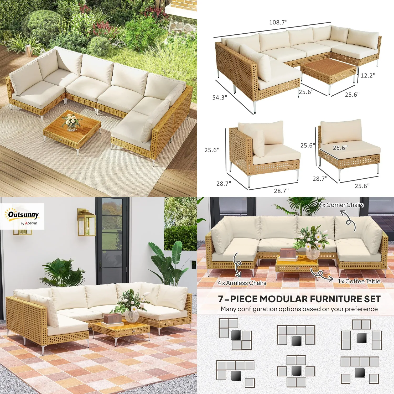 7pc Modular Outdoor Sectional Sofa Set Thickened Cushions Rattan Conversation Acacia Wood Table Backyard Khaki Customized
7pc Modular Outdoor Sectional Sofa Set Thickened Cushions Rattan Conversation Acacia Wood Table Backyard Khaki Customized