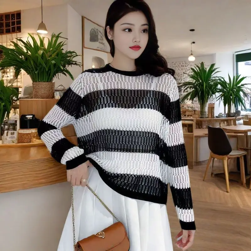 Striped Open Knit Sweater Women Summer Long Sleeve Loose Fit Cover Up Sheer Y2K Fashion Korean Style Casual Streetwear Top 2025
Striped Open Knit Sweater Women Summer Long Sleeve Loose Fit Cover Up Sheer Y2K Fashion Korean Style Casual Streetwear Top 2025