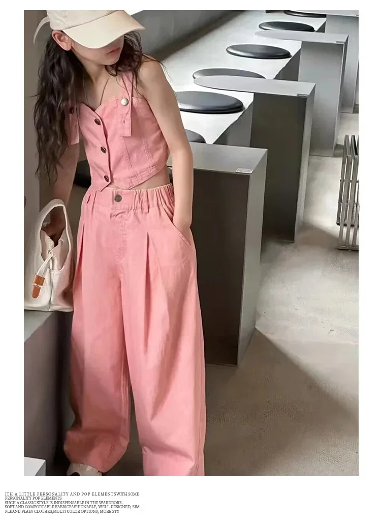 Teenage Girls Clothes Set Sling Vest Tops+wide Leg Pants 2pcs Kids Summer Clothing Suit Children Outfit Roupas Infantis Menina
Teenage Girls Clothes Set Sling Vest Tops+wide Leg Pants 2pcs Kids Summer Clothing Suit Children Outfit Roupas Infantis Menina