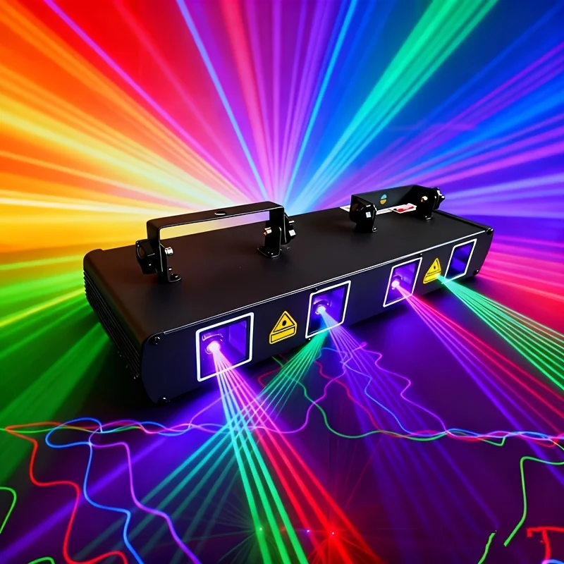 DJ party light 4-beam effect sound activation RGBY music light controlled by DMX, suitable for disco dance bars, KTV clubs, kara
DJ party light 4-beam effect sound activation RGBY music light controlled by DMX, suitable for disco dance bars, KTV clubs, kara