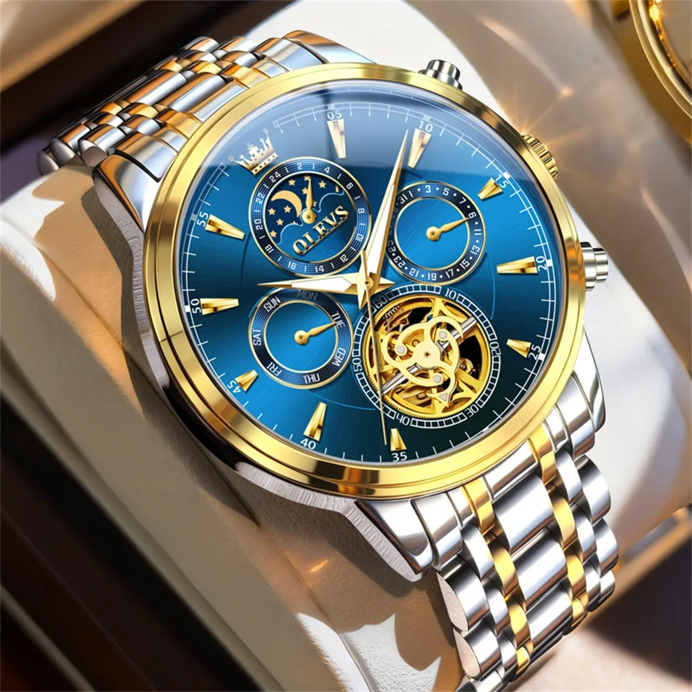 OLEVS Luxury Moon Phase Mechanical Watches Man Original Business Wristwatches Waterproof Luminous Date Tourbillon Watches Mens
OLEVS Luxury Moon Phase Mechanical Watches Man Original Business Wristwatches Waterproof Luminous Date Tourbillon Watches Mens