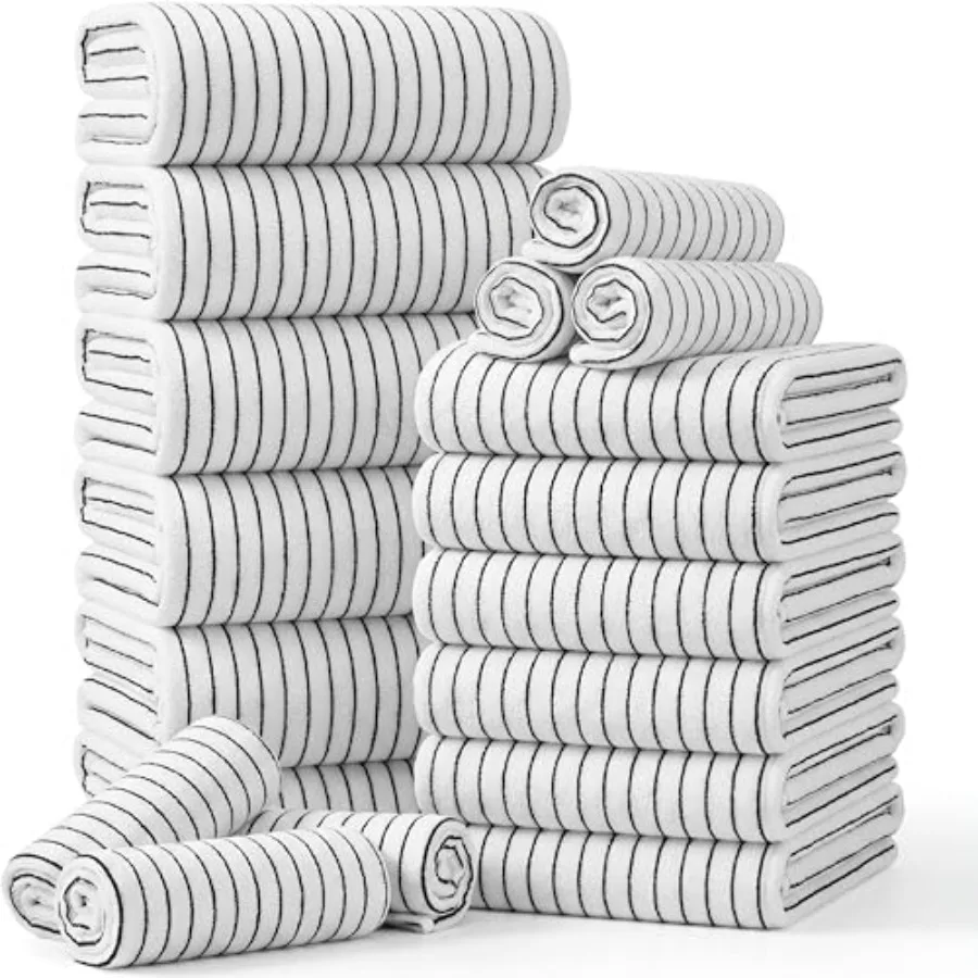 16 Pcs Black and White Striped Towel Set Include 4 Bath Towels 4 Hand Towels and 8 Washcloths Soft Absorbent Quick Dry Striped
16 Pcs Black and White Striped Towel Set Include 4 Bath Towels 4 Hand Towels and 8 Washcloths Soft Absorbent Quick Dry Striped