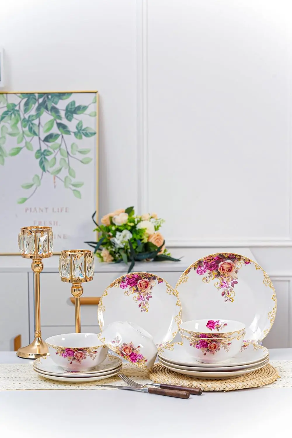 12-Piece Purple Rose Ceramic Dinnerware Set, Microwave & Dishwasher Safe
12-Piece Purple Rose Ceramic Dinnerware Set, Microwave & Dishwasher Safe