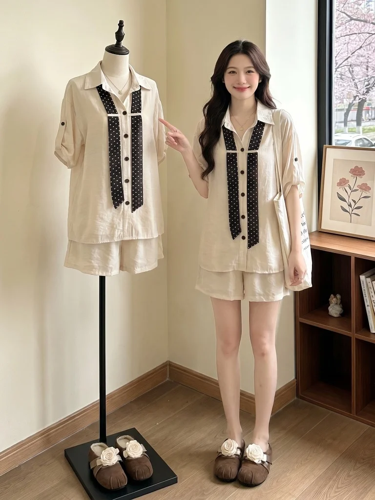 Large Size Women's Summer Fashion Set Cotton Linen Shirt Shorts Two-Piece Suit Collar Knot Casual Commute Style
Large Size Women's Summer Fashion Set Cotton Linen Shirt Shorts Two-Piece Suit Collar Knot Casual Commute Style