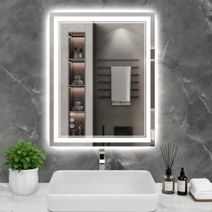 32x24 Inch LED Bathroom Mirror with Lights 3 Colors Dimmable LED Vanity Mirror Front and Back Lit Anti-Fog Memory Function Shat
32x24 Inch LED Bathroom Mirror with Lights 3 Colors Dimmable LED Vanity Mirror Front and Back Lit Anti-Fog Memory Function Shat