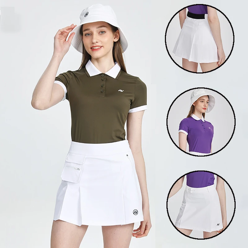 AW Golf Apparel Women Summer Quick-drying Short-sleeved T-shirt Lapel Slim Top Lady High Waist Golf Skirt A-lined Sports Skorts
AW Golf Apparel Women Summer Quick-drying Short-sleeved T-shirt Lapel Slim Top Lady High Waist Golf Skirt A-lined Sports Skorts