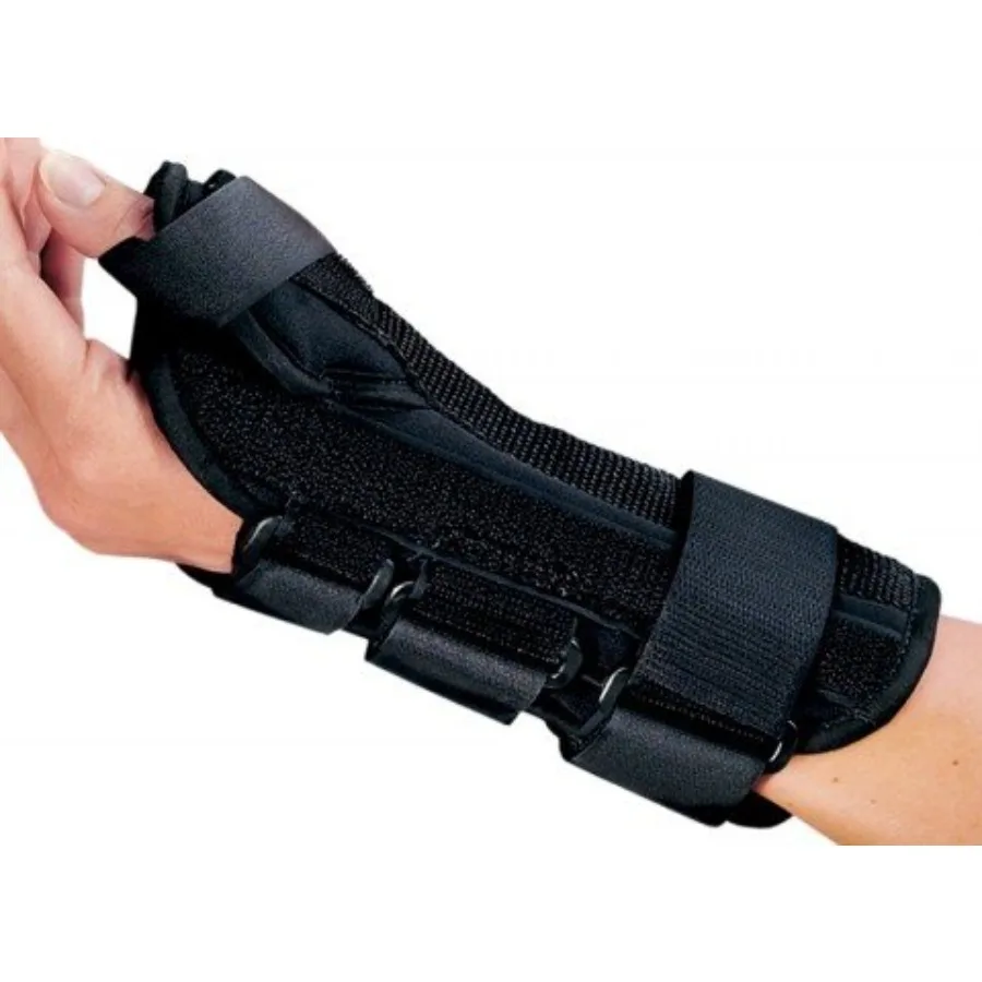 Orthopedic wrist support for daily use, neoprene material, black color, features abducted thumb design and adjustable compressi
Orthopedic wrist support for daily use, neoprene material, black color, features abducted thumb design and adjustable compressi