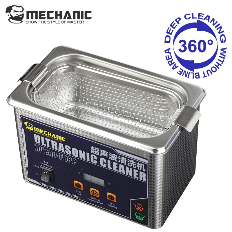 Ультразвуковой очиститель MECHANIC iClean-E08P, 50 Вт, 0,8 л, высокочастотная чистящая машина для объектива материнской платы, инструменты для ремонта телефона
Ультразвуковой очиститель MECHANIC iClean-E08P, 50 Вт, 0,8 л, высокочастотная чистящая машина для объектива материнской платы, инструменты для ремонта телефона